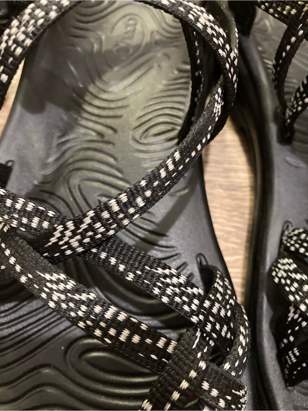 Chaco Women's Strappy Sandal in Black with White Pattern - Picture 5 of 7